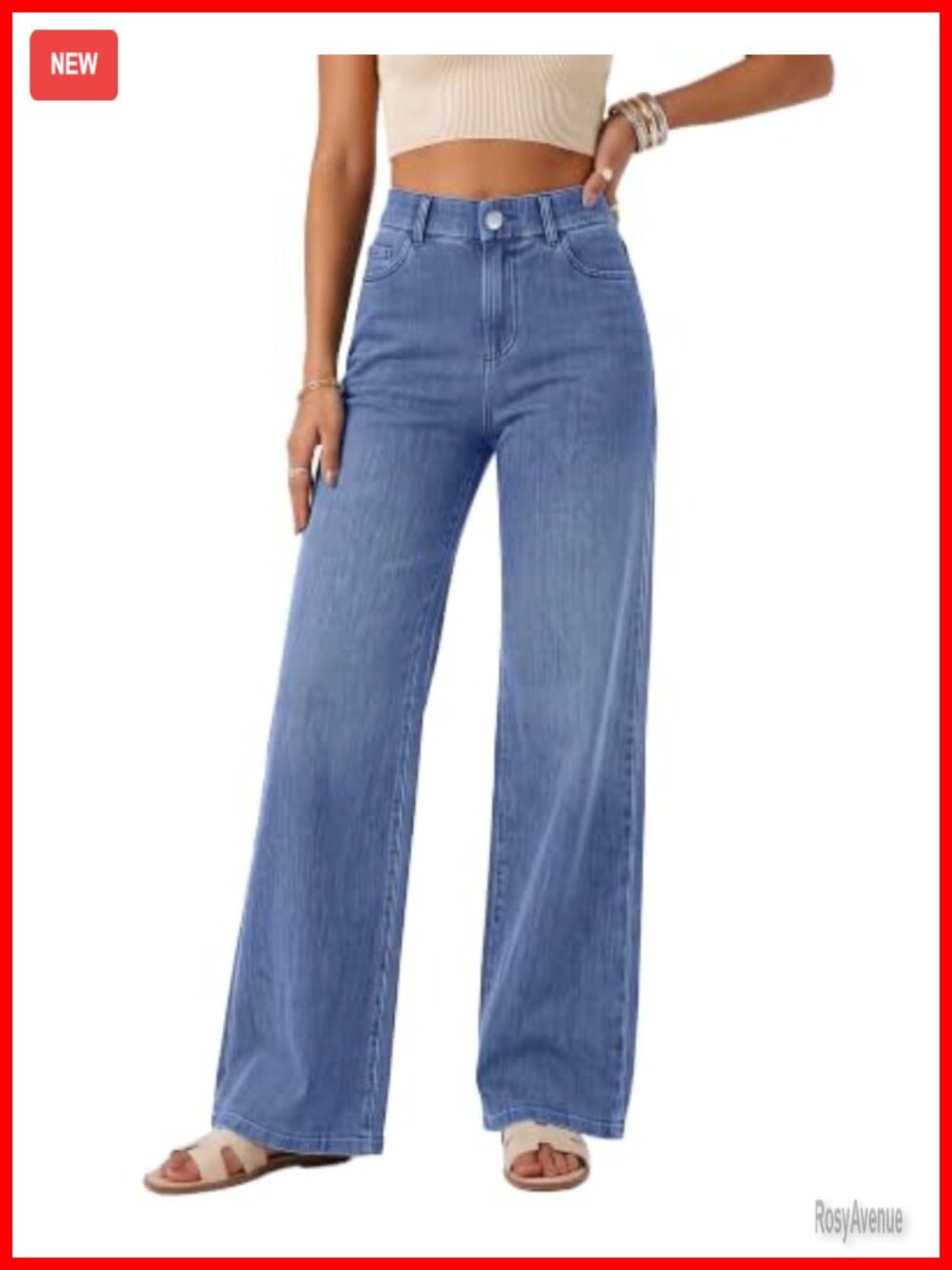 Wide Leg High Waisted Pull On Elastic Waist Stretchy Denim Pants